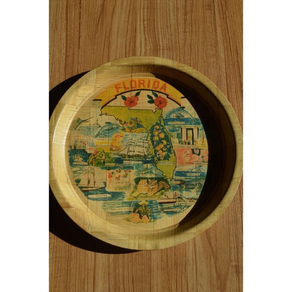 Vintage 1980s "Florida" Genuine Bamboo Tray - Picture 1 of 2